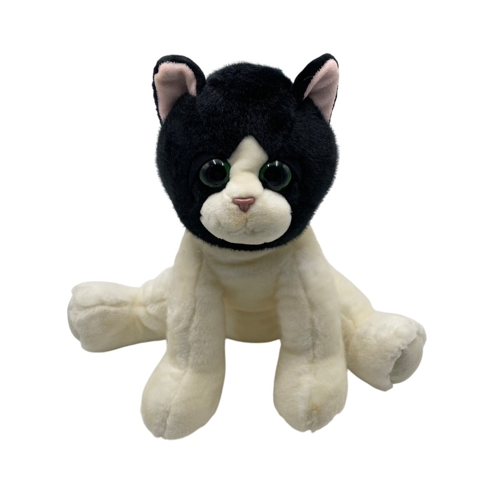 Russ Berrie Marcello Black & White Cat Tuxedo‎ Kitten 14" Plush Green Eyes
